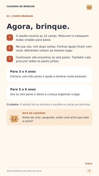 Página real de Memória das formas com instruções para brincar.