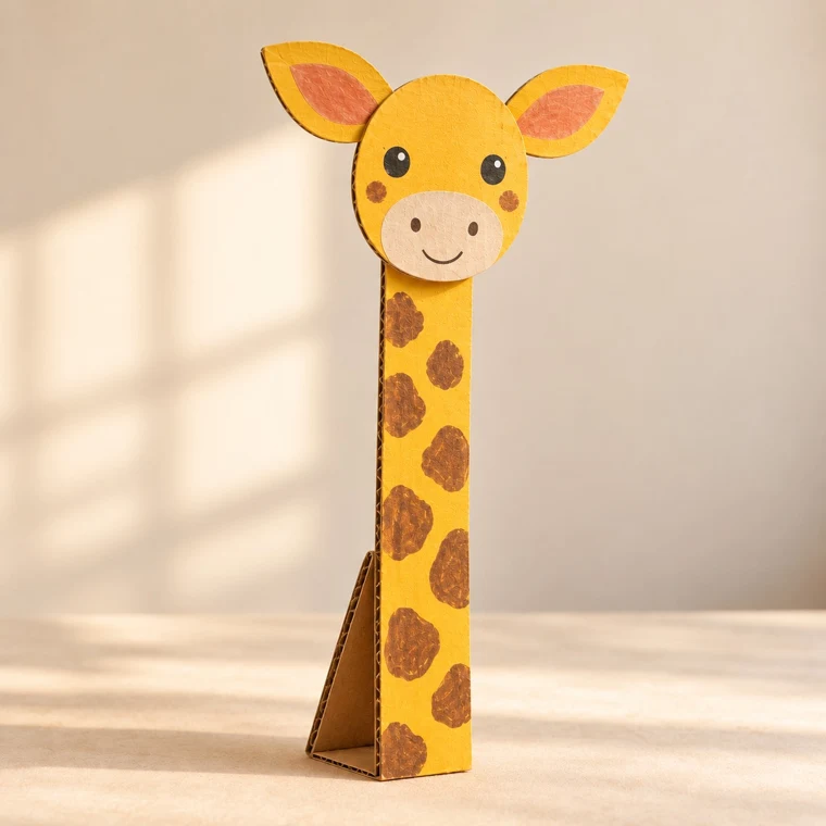 Girafa de papelão que fica em pé, exemplo ilustrativo
