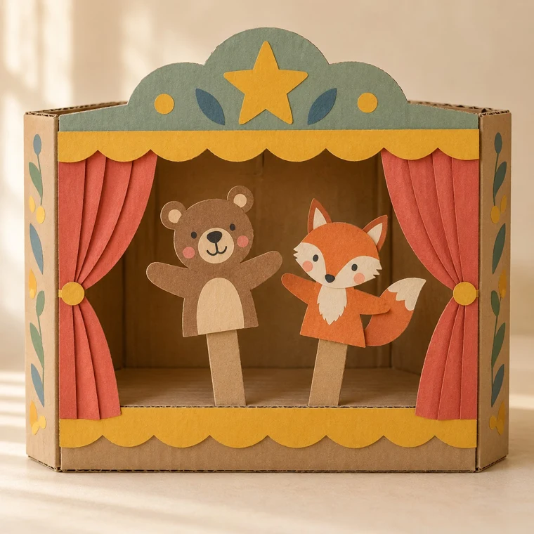 Teatrinho de caixa de papelão, exemplo ilustrativo